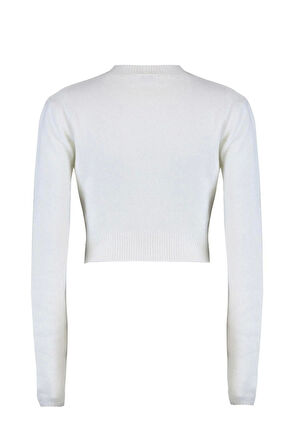 Kadın Moda Şık Bisiklet Yaka Standart Kol Crop Yumuşak Dokulu Triko Kazak