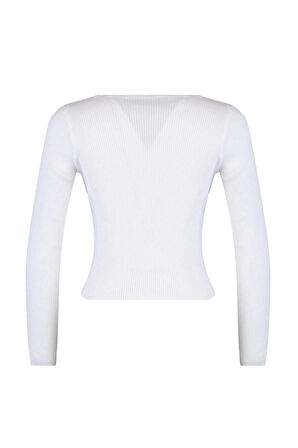 Kadın Moda Şık Kruvaze Standart Kol Regular Büzgü Detaylı Triko Kazak