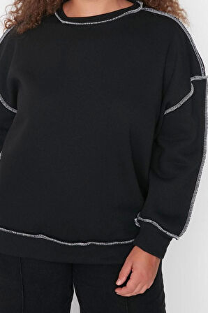 Kadın Büyük Beden Moda Şık Regular Bisiklet Yaka Düşük Kol Regular Düşük Kol Örme Sweatshirt