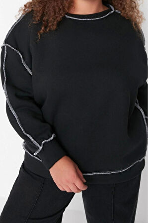 Kadın Büyük Beden Moda Şık Regular Bisiklet Yaka Düşük Kol Regular Düşük Kol Örme Sweatshirt