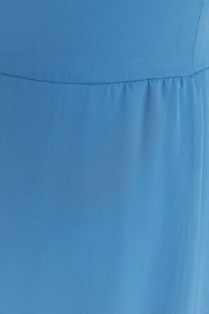 Yeni Fit Casual Günlük Şifon Dokuma Kare Yaka Kısa Kol A-Line Midi Boy Büyük Beden Elbise