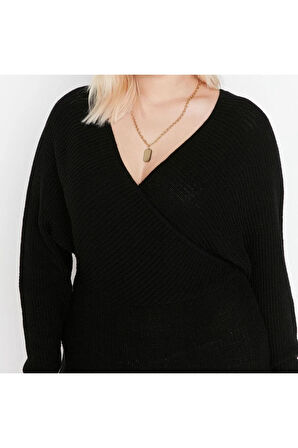 Yeni Fit Casual Günlük Selanik Triko Kruvaze Uzun Kol Basic Mini Boy Büyük Beden Elbise