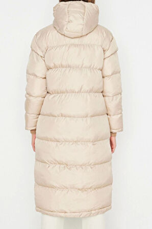 Kadın Moda Şık Regular Kapüşonlu Yaka Uzun Düz Astarlı Kapüşonlu Su İtici Uzun Şişme Mont