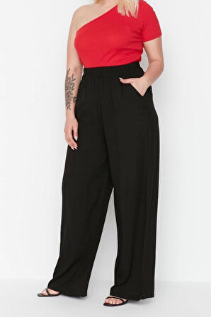 Kadın Yeni Moda Büyük Beden Geniş Paça Uzun Boy Dokuma Viskon Pantolon