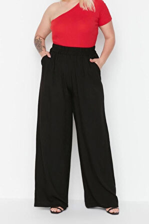 Kadın Yeni Moda Büyük Beden Geniş Paça Uzun Boy Dokuma Viskon Pantolon