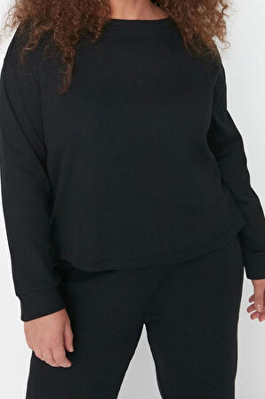 Kadın Moda Şık Büyük Beden Bisiklet Yaka Dar Paça Uzun Kol Pijama Takımı