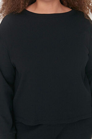 Kadın Moda Şık Büyük Beden Bisiklet Yaka Dar Paça Uzun Kol Pijama Takımı