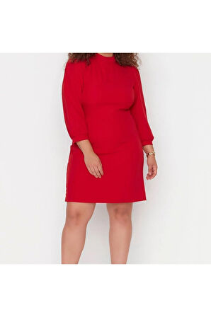 Yeni Fit Gündüz Gece Finike Dokuma Dik Yaka Uzun Kol A-Line Mini Boy Büyük Beden Elbise