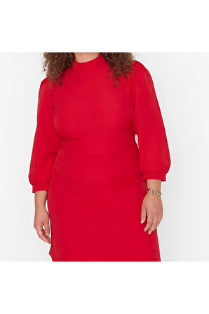 Yeni Fit Gündüz Gece Finike Dokuma Dik Yaka Uzun Kol A-Line Mini Boy Büyük Beden Elbise