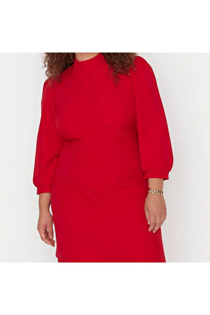 Yeni Fit Gündüz Gece Finike Dokuma Dik Yaka Uzun Kol A-Line Mini Boy Büyük Beden Elbise