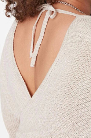 Kadın Büyük Beden Moda Şık Regular Kruvaze Uzun Kol Düz Kruvaze Kapamalı Triko Kazak