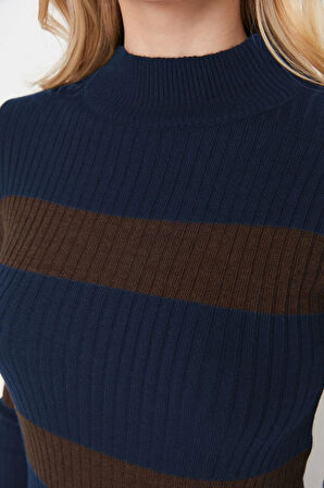 Yeni Slim Casual Günlük Tek Plaka Triko Dik Yaka Uzun Kol Bodycone Midi Boy Elbise