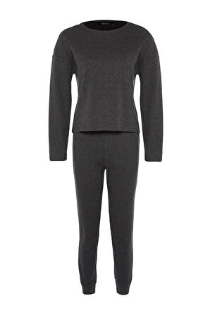 Kadın Moda Şık Bisiklet Yaka Boru Paça Uzun Kol Waffle Kumaş Örme Pijama Takımı