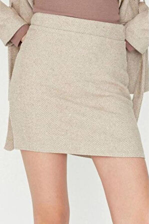 Kadın Moda Stil Mini Astarsız Dokuma A-line Kaşe Kumaş Mini Dokuma Etek