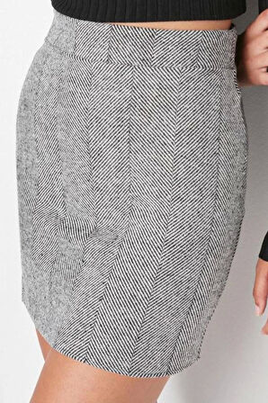 Kadın Moda Stil Mini Astarsız Dokuma A-line Kaşe Kumaş Mini Dokuma Etek