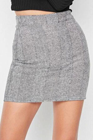 Kadın Moda Stil Mini Astarsız Dokuma A-line Kaşe Kumaş Mini Dokuma Etek