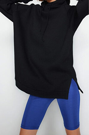 Kadın Moda Şık Bol Kapüşonlu Düşük Kol Uzun Şardonlu Örme Sweatshirt