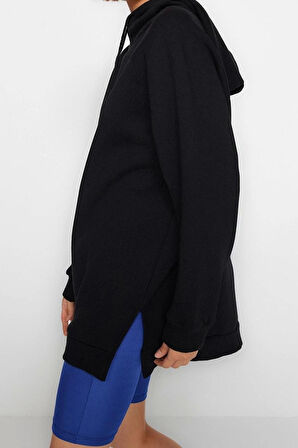 Kadın Moda Şık Bol Kapüşonlu Düşük Kol Uzun Şardonlu Örme Sweatshirt