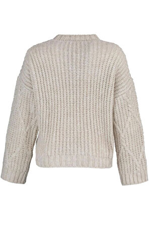 Kadın Moda Şık Regular Bisiklet Yaka Uzun Kol Saç Örgü Yumuşak Dokulu Geniş Kalıp Triko Kazak