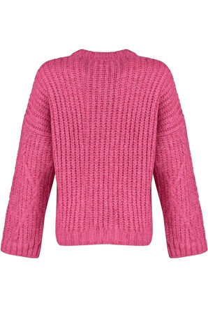 Kadın Moda Şık Regular Bisiklet Yaka Uzun Kol Saç Örgü Yumuşak Dokulu Geniş Kalıp Triko Kazak