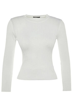 Kadın Moda Şık Regular Bisiklet Yaka Uzun Kol Düz Basic Triko Kazak