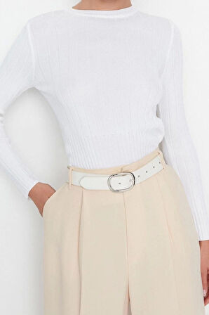 Kadın Moda Şık Regular Bisiklet Yaka Uzun Kol Düz Basic Triko Kazak