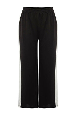 Kadın Moda Büyük Beden Geniş Paça Uzun Boy Örme Beli Lastikli Şerit Detaylı Geniş Paça Örme Pantolon