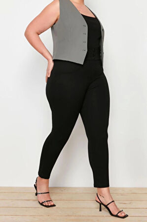 Kadın Yeni Moda Büyük Beden Dar Paça Uzun Boy Örme Beli Lastikli Skinny Örme Pantolon