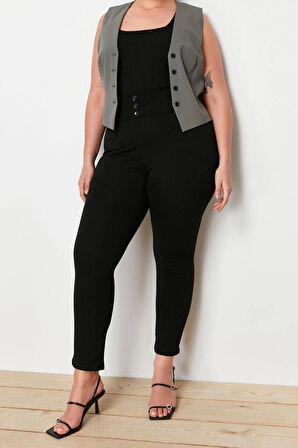 Kadın Yeni Moda Büyük Beden Dar Paça Uzun Boy Örme Beli Lastikli Skinny Örme Pantolon