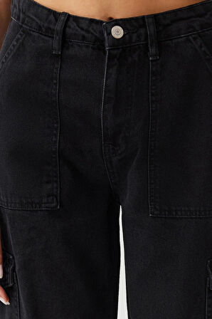Kadın Moda Şık Kot Pantolon Geniş Paça Uzun Boy Denim Antrasit Yüksek Bel Jeans