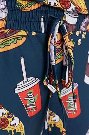 Kadın Moda Şık Bisiklet Yaka Boru Paça Uzun Kol Nakışlı Desenli Sweatshirt-Jogger Örme Pijama Takımı