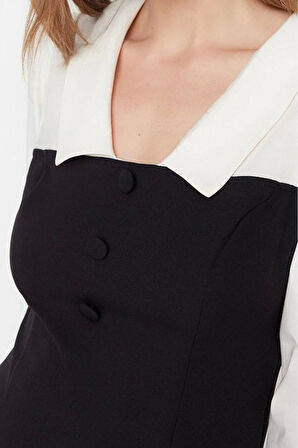 Yeni Fit Business Finike Dokuma Gömlek Yaka Uzun Kol Bodycone Mini Boy Elbise