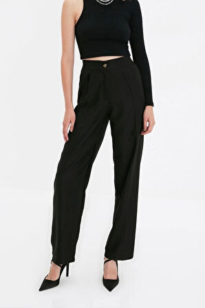 Kadın Yeni Moda Geniş Paça Uzun Boy Dokuma Düz Kesim Pantolon