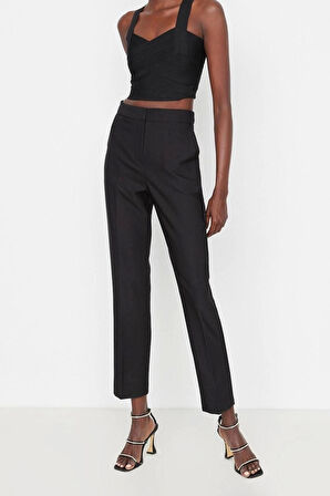 Kadın Yeni Moda Dar Paça Regular Boy Dokuma Dar Paça Pantolon