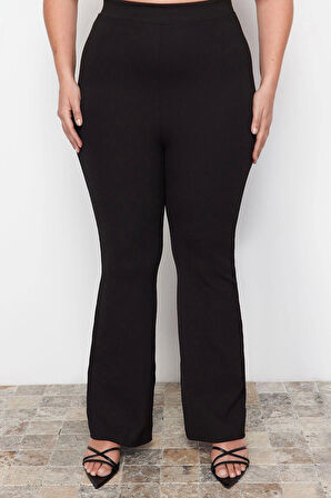 Kadın Yeni Moda Büyük Beden İspanyol Paça Regular Boy Örme İspanyol Paça Yırtmaçlı Örme Pantolon