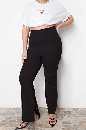 Kadın Yeni Moda Büyük Beden İspanyol Paça Regular Boy Örme İspanyol Paça Yırtmaçlı Örme Pantolon