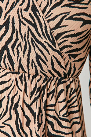 Yeni Regular Casual Günlük Polyester Kaşkorse Örme Kruvaze Truvakar Kol Kol Skater Mini Boy Elbise