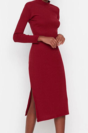 Yeni Slim Casual Günlük Rejenere Kaşkorse Dokuma Dik Yaka Uzun Kol Bodycone Mini Boy Elbise