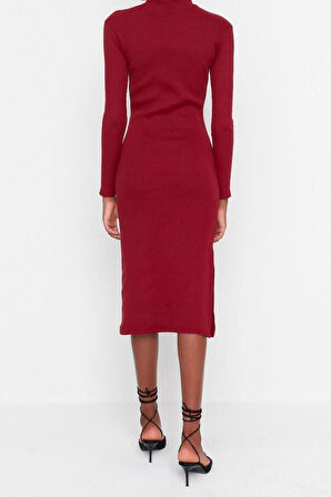 Yeni Slim Casual Günlük Rejenere Kaşkorse Dokuma Dik Yaka Uzun Kol Bodycone Mini Boy Elbise