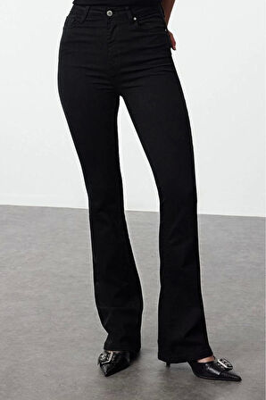 Kadın Moda Şık Kot Pantolon İspanyol Paça Uzun Boy Denim Solmayan Yüksek Bel Jeans