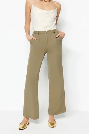 Kadın Yeni Moda Geniş Paça Uzun Boy Dokuma Yüksek Bel Wide Leg Geniş Paça Pilili Pantolon