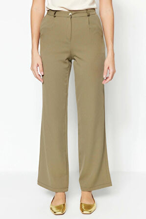 Kadın Yeni Moda Geniş Paça Uzun Boy Dokuma Yüksek Bel Wide Leg Geniş Paça Pilili Pantolon