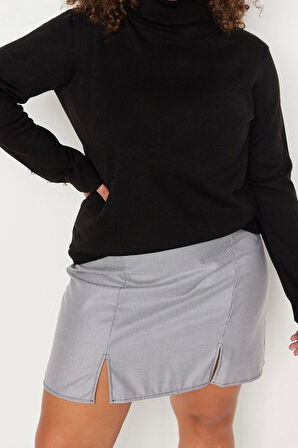 Kadın Büyük Beden Moda Regular Balıkçı Yaka Uzun Kol Düz Balıkçı Yaka Düğme Detaylı İnce Triko Kazak