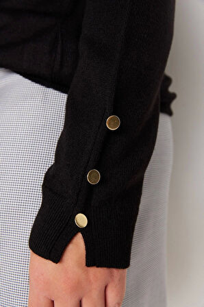 Kadın Büyük Beden Moda Regular Balıkçı Yaka Uzun Kol Düz Balıkçı Yaka Düğme Detaylı İnce Triko Kazak