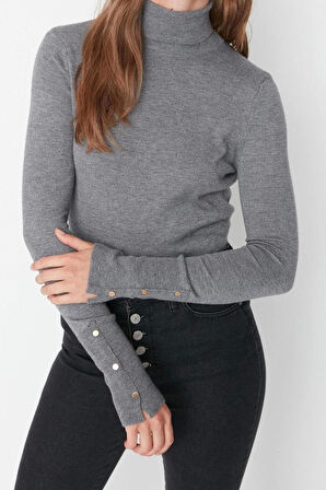 Kadın Moda Şık Regular Balıkçı Yaka Uzun Kol Düz Premium İplik Özel İplik Basic Triko Kazak