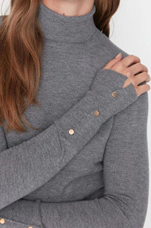 Kadın Moda Şık Regular Balıkçı Yaka Uzun Kol Düz Premium İplik Özel İplik Basic Triko Kazak