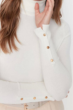 Kadın Moda Şık Balıkçı Yaka Standart Kol Regular Özel İplik Basic Triko Kazak