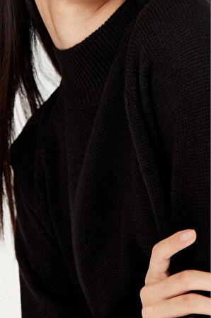 Kadın Moda Şık Geniş Paça Regular Boy Uzun Kollu Pileli Etekli Triko Alt-Üst Takım