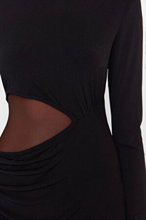 Yeni Fit Mezuniyet Balo Sandy Örme Kruvaze Uzun Kol Anvelop Midi Boy Elbise