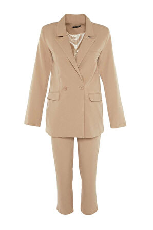 Kadın Moda Şık Boru Paça Regular Boy Uzun Kollu Blazer Ceket-Pantolon Dokuma Alt-Üst Takım